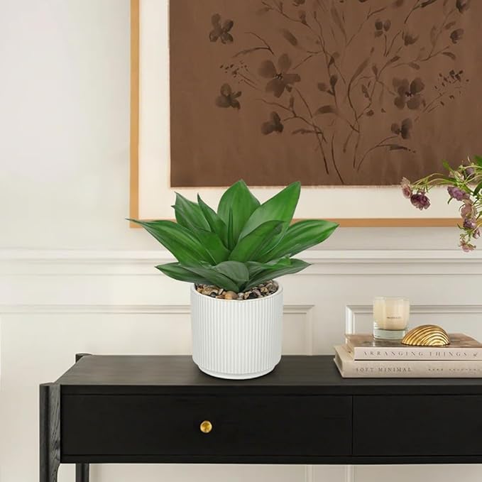 Hollyone Artificial Agave Plants Fake Succulent Agave Plant Potted in White Pot Succulents Aloe Plant for Desk Modern Office Living Room Table Shelf Home Indoor Outdoor Decor