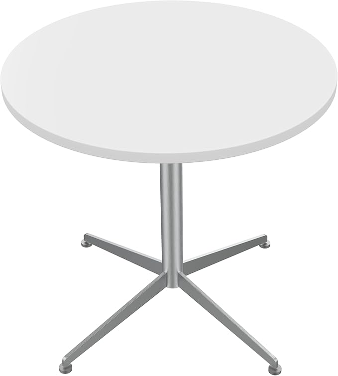 White Dining Table Round Small Office Table Conference Table Coffee Meeting Table w/Stainless Steel X-Shaped Pedestal for Office Boardroom Kitchen Living Room 31.5 inch