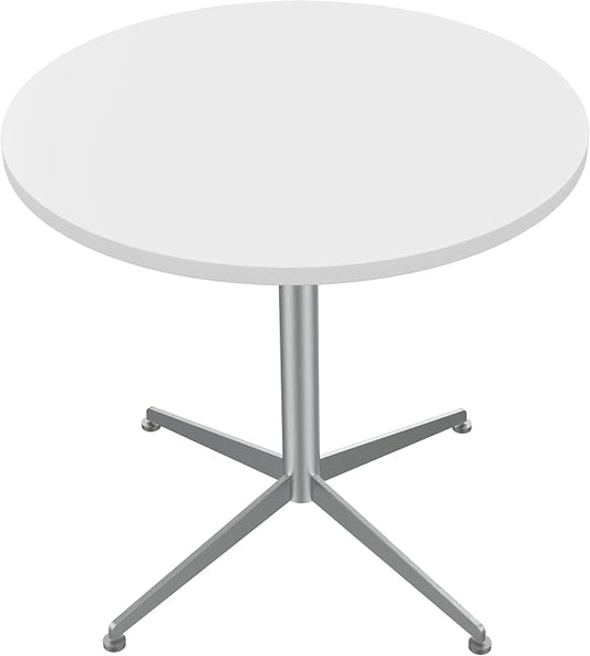 White Dining Table Round Small Office Table Conference Table Coffee Meeting Table w/Stainless Steel X-Shaped Pedestal for Office Boardroom Kitchen Living Room 31.5 inch