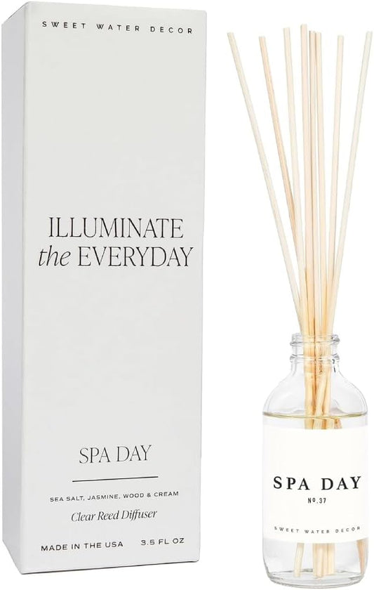Sweet Water Decor Spa Day Reed Diffuser Set - Sea Salt, Jasmine, Wood, and Cream Scented Diffuser - Relaxing Spa Scent Diffusers for Home, Long Lasting Fragrance, Made in the USA