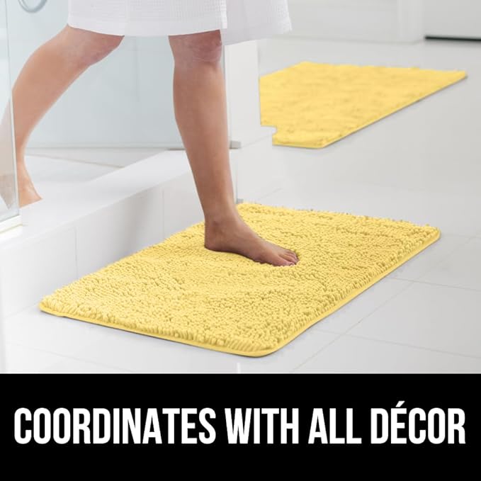 GORILLA GRIP Bath Rug Mat 30x20, Thick Soft Absorbent Chenille, Quick Dry Microfiber Mats, Rubber Backing Washable Shower Floor Rugs, Bathmat Runner, US Designed Bathroom Home Decor Accessories Yellow