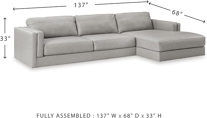 Signature Design by Ashley Amiata Modern L-Shaped Leather Match 2-Piece Sectional with Chaise, Light Gray
