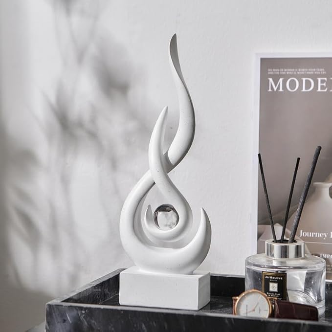 Modern Abstract Art Table Decoration - Ceramic Statue Modern White Ornaments for Living Room Great Gift Idea Home Décor 5 * 2.5 * 10.5 inch Gift Box Included (Sandstone)