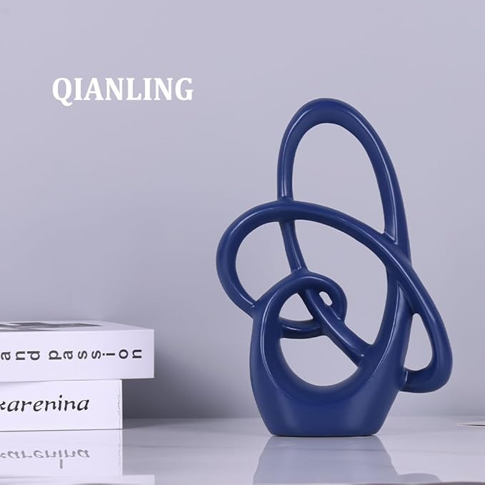 QIANLING Blue Knot Statue Decor - Modern Sculptures Home Decor, Resin Abstract Decor Art Accent,Blue Centerpieces for Living Room, Bedroom, Bathroom, Office, Shelf, Mantel - Wedding, Coffee Table