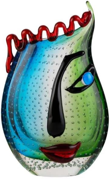 Yao Yuan Hand Blown Art Glass Vase with face Art,Murano Glass Style,Multi-Colored