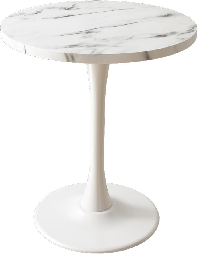 White Round Table Modern Dining Table Marble Texture Tulip Round Kitchen Table Mid Century Coffee Table for Living Room, 24 inch