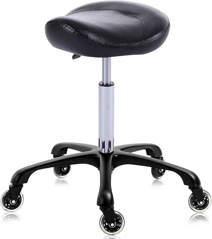 Hydraulic Saddle Stool with Wheels Height Adjustable Stylish Ergonomic Rolling Swivel Chair for Hygienic Clinic Salon Tatoo Massage Office (Black)