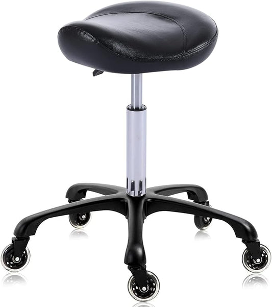 Hydraulic Saddle Stool with Wheels Height Adjustable Stylish Ergonomic Rolling Swivel Chair for Hygienic Clinic Salon Tatoo Massage Office (Black)