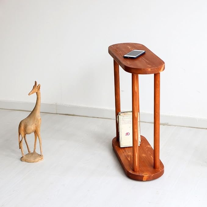 Oval Solid Wood Narrow Side Table, Slim End Table, Small Coffee Table (Chestnut, XLarge)