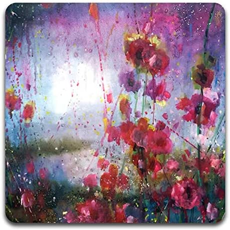 Watercolor Red Flowers Square Coaster Set - Made of Recycled Rubber - Set of 4