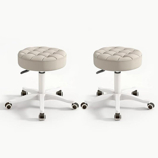 Small Chair Round Rolling Stool with Wheels PU Leather Height Adjustable Swivel Drafting Work SPA Salon Stools Home Office Chair,2 Pack