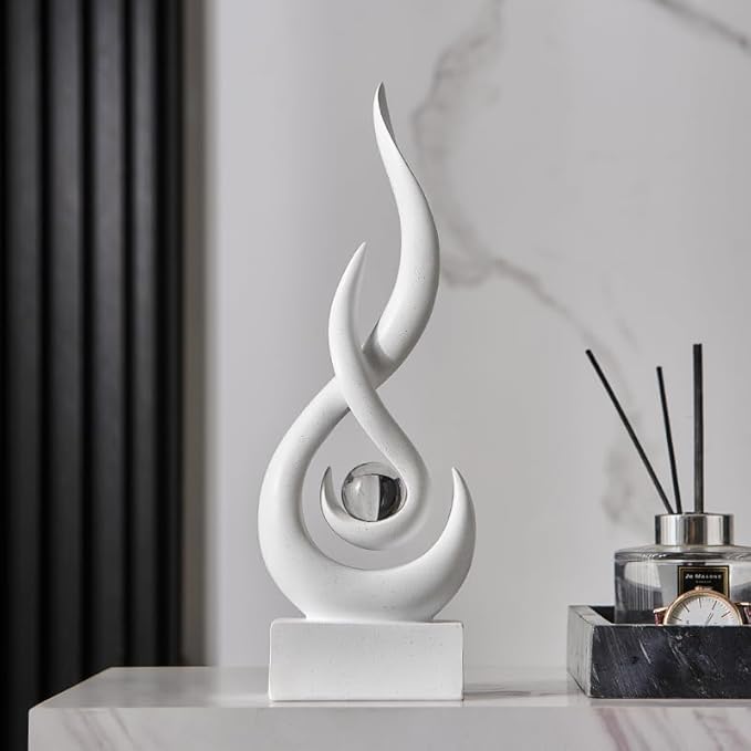 Modern Abstract Art Table Decoration - Ceramic Statue Modern White Ornaments for Living Room Great Gift Idea Home Décor 5 * 2.5 * 10.5 inch Gift Box Included (Sandstone)
