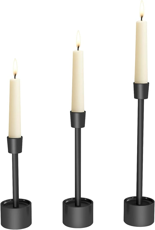 YUMORE 3-Pack Matte Black Tall Candle Holders - Pillar Candle Solid Stainless Steel Stands for Church, Wedding Centerpieces, Dining Table, Mantel Decor, Modern Farmhouse