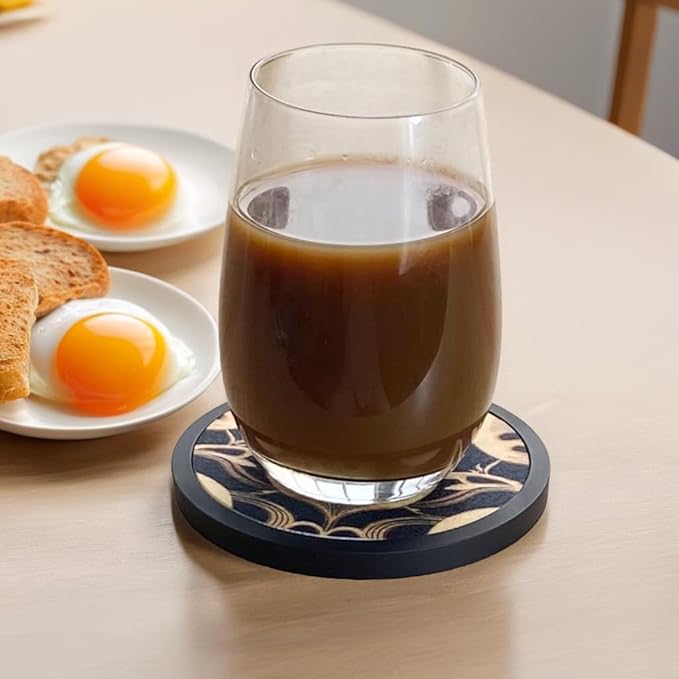 Absorbent Coasters for Drinks with Holder - 6packs, Silicone Coaster with Soft Felt Insert (4.3 inch Coasters with 4.5 inch Holder, Dual-Sided Flower -Themed Patterns)