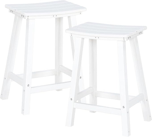nalone 24 Inch Outdoor Bar Stools Set of 2, HDPE Bar Chairs with Footrest, Weather Resistant Barstools Outside Counter Height Stools for Patio Balcony (White, 24'' Barstools Set of 2)
