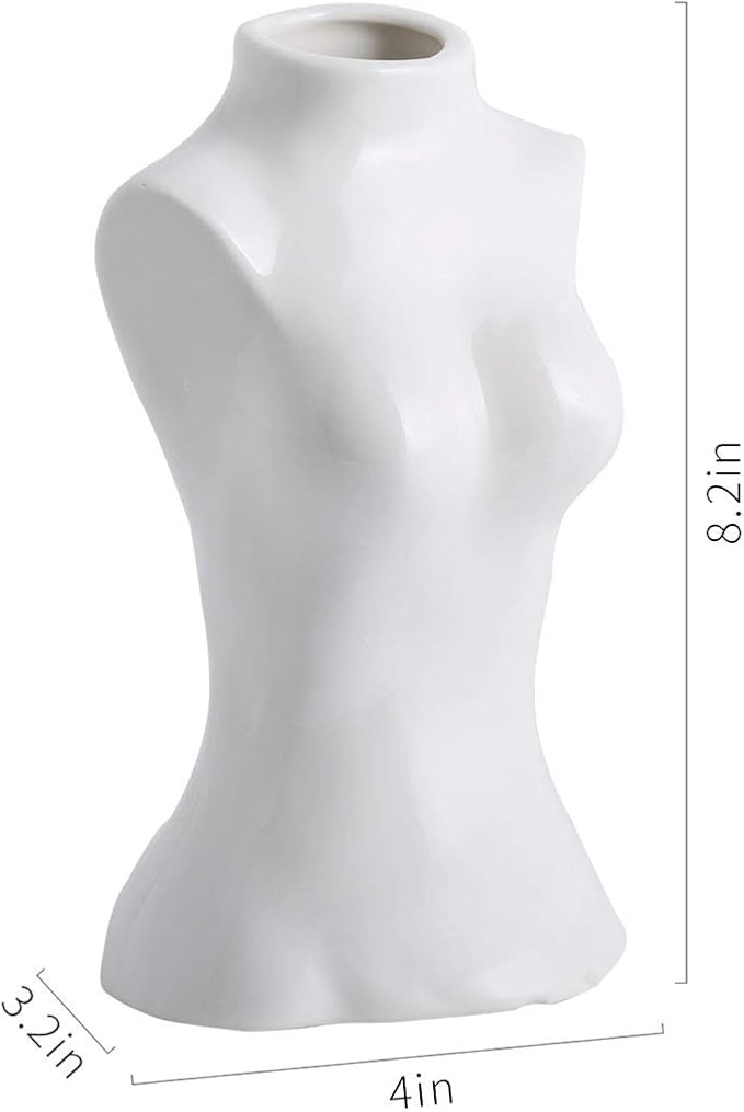 hjn Female Body Vase- Flower Vase fo Decor, White Ceramic Vase for Flowers,Morden Art Vase Woman Shape Vase for Living Room/Home Decor Accents/Bookshelf/Mantel-White