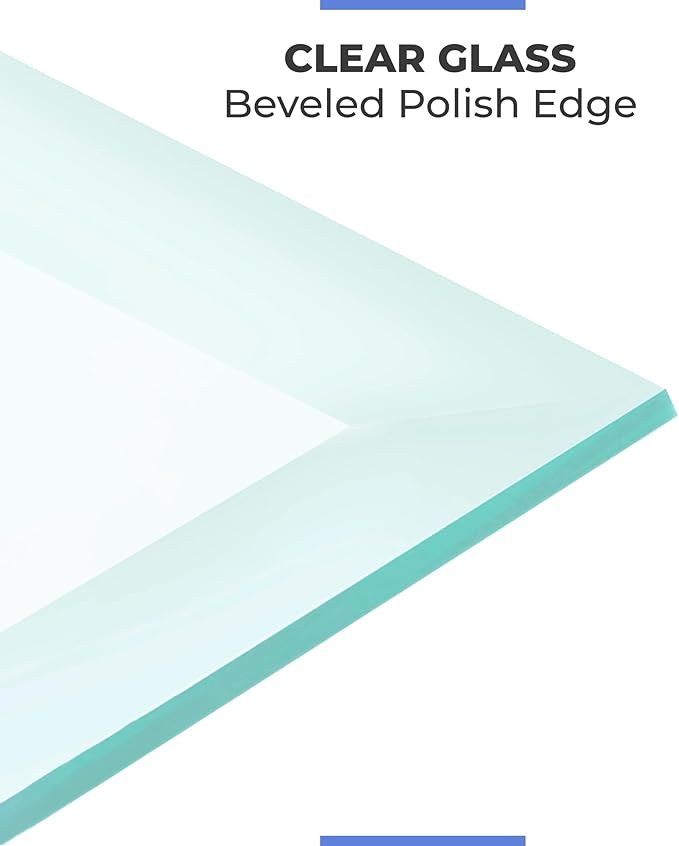 Fab Glass and Mirror 30" X 48" Rectangle 1/2" Inch Thick Tempered Radius Corners Beveled Edge Polish Glass Table Top, Clear