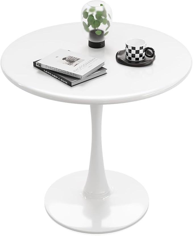 White Round Dining Table for 2 Person, 24 Inch Small Tulip Table with Pedestal for Living Room, Mid Century Modern Kitchen Tables for Office, Bistro, Pub, Bar, Wood Circle Cafe Tables,mesas de comedor