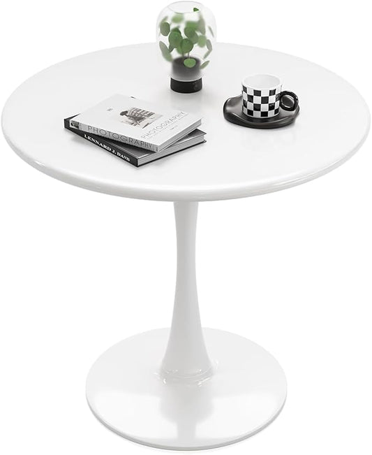White Round Dining Table for 2 Person, 24 Inch Small Tulip Table with Pedestal for Living Room, Mid Century Modern Kitchen Tables for Office, Bistro, Pub, Bar, Wood Circle Cafe Tables,mesas de comedor