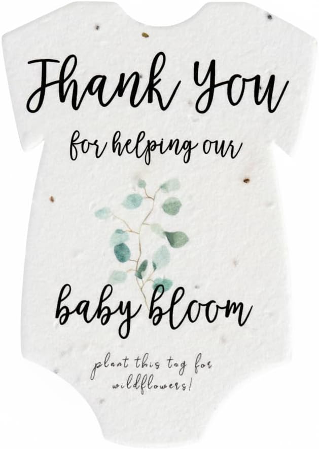Plantable Onesie Seed Paper – 15 Green Baby Shower Favors for Guests with Wildflower Seeds, Baby Shower Gifts for Guest