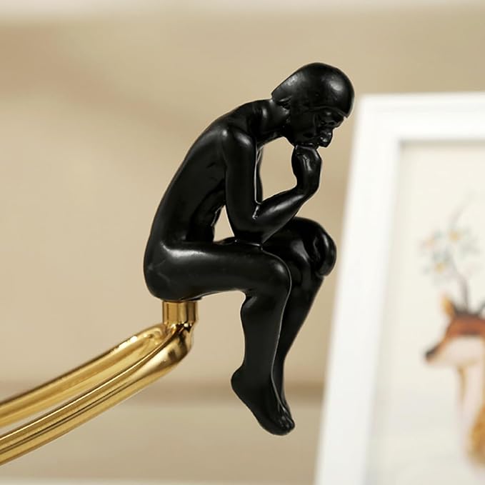 FUNSXBUG The Thinker Statue Thinking Man Statues with Crystal Ball Sculptures Collectible Figurine Home Decor Living Room Decoration Black