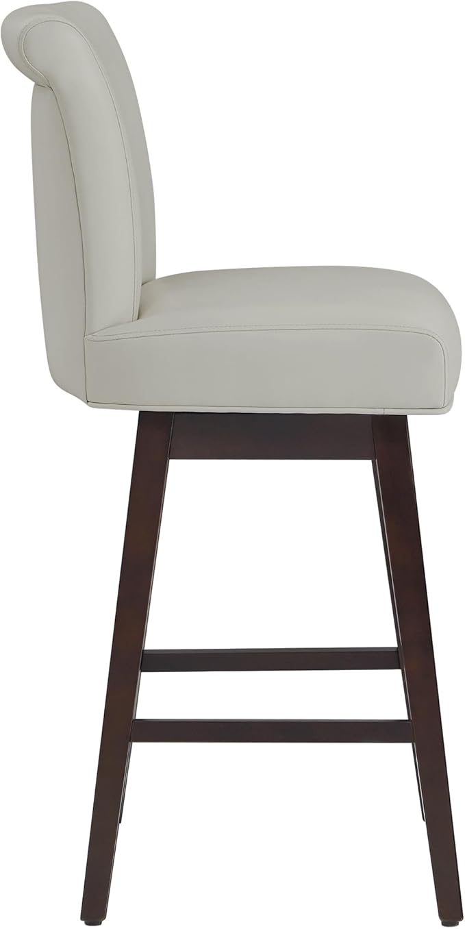 CHITA 30 Inch Counter Height Swivel Bar Stools Set of 2, FSC Certified Modern Upholstered Faux Leather Swivel Barstool Chairs with Back, Creamy Grey