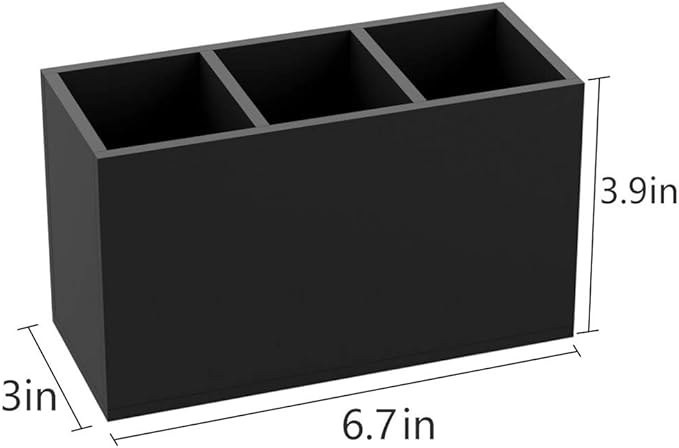 NIUBEE Acrylic Pen Holder 3 Compartments, Black Pencil Organizer Cup for Countertop Desk Accessory Storage