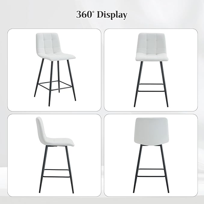 White Barstools Set of 4, 24.4" Counter Height Bar Stools with Back & Metal Footrest, Modern Island Chairs Set of 4 for Kitchens Island Home Bar