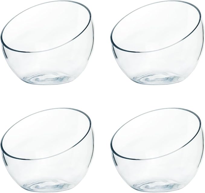 Craft And Party, Slantted Glass Cut Bubble Bowl, 6" Height x 7" Width Slantted Bubble vase for Terraium, Flower vase Centerpiece, Set of 4