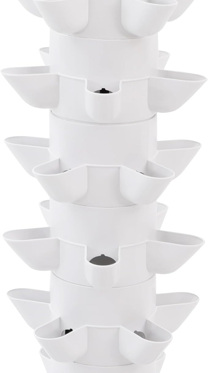 7-Tier Hydroponic Growing Tower, 35-Plant Indoor Gardening System w/Automatic Water Circulation, Vertical Aeroponic Tower Garden for Herbs, Vegetables, Fruits (White, 35-Plants)