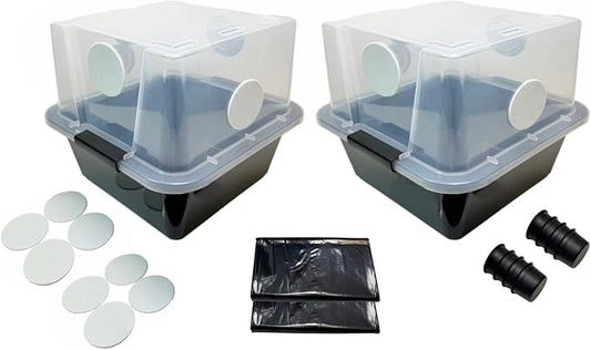 Grower's Select 28Q Cube Mushroom Monotub Fruiting Chambers with Filter Disks and Liners (2 Pack)
