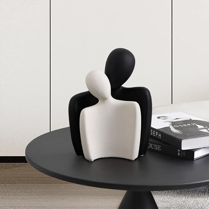 Ceramic Couple Statues for Home Decor, Hugging Couple Figurines, Modern Romantic Love Sculptures for Living Room Bedroom Office Shelf and Table Decor, Black White