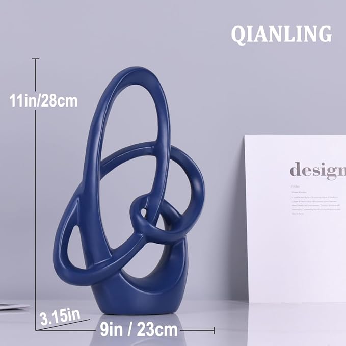 QIANLING Blue Knot Statue Decor - Modern Sculptures Home Decor, Resin Abstract Decor Art Accent,Blue Centerpieces for Living Room, Bedroom, Bathroom, Office, Shelf, Mantel - Wedding, Coffee Table