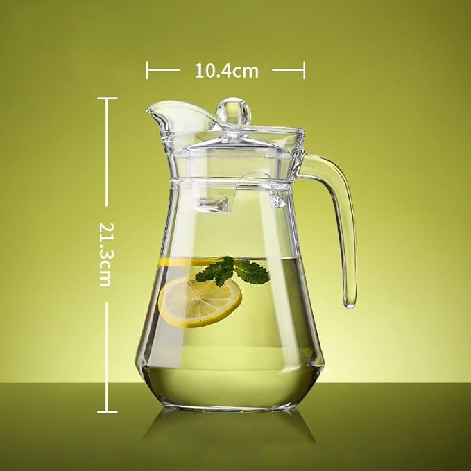7-Pcs/Set Glass Pitcher with 6 Glasses Tumbler Cups Lid Water Carafe Jug with Spout Handle for Hot/Cold Water Tea Beverage