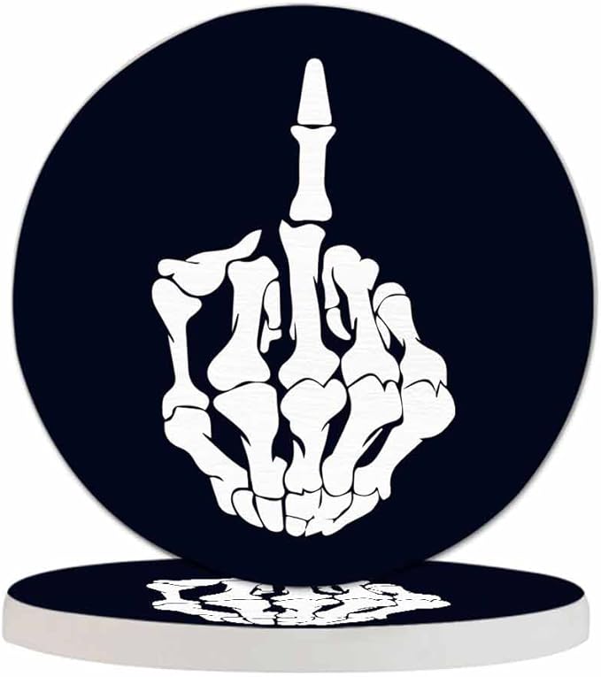 Hand Posing Anti Slip Coasters Human Skeleton Bone Isolated Cool Symbol Cups Place Mats for Table Home Decor 4 Inches Living Room Kitchen Coffee Table,2 Pcs