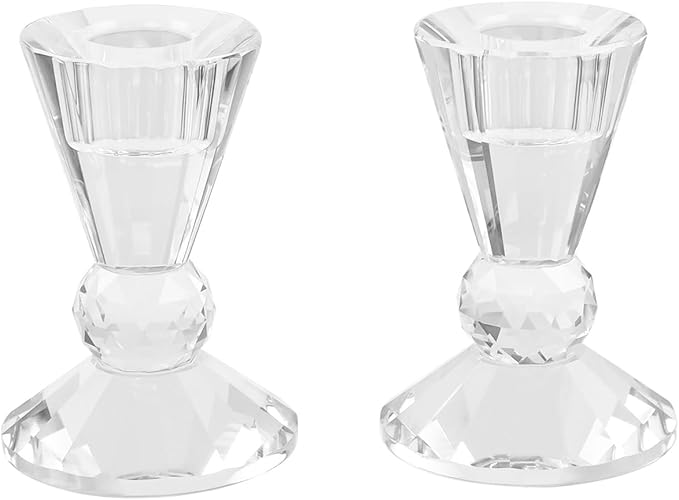 Crystal Candle Holders Set of 2,Pillar Candlestick Holders, Ultra Elegant & Modern Centerpiece Home Décor,Wedding