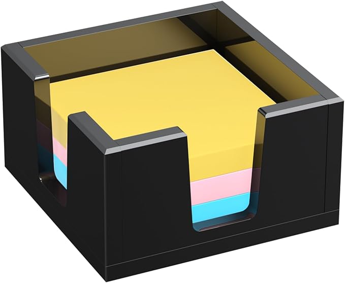 Acrylic Sticky Note Holder, Self-Stick Note Pad Holder W/O Pads - Note Dispenser Memo Pad Holder Desk Organizer for School Office Home (3''x3'' Black)