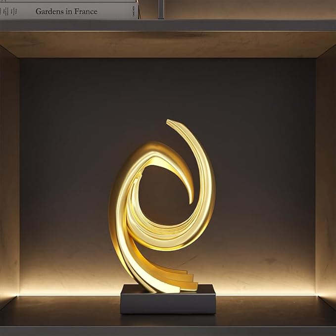 Golden Wave Resin Origami Statue Modern Abstract Home Decoration Emphasizes Abstract Office Desk Carving Table Family Bedroom Living Room Garden Office Golden Stripe Decoration (C)