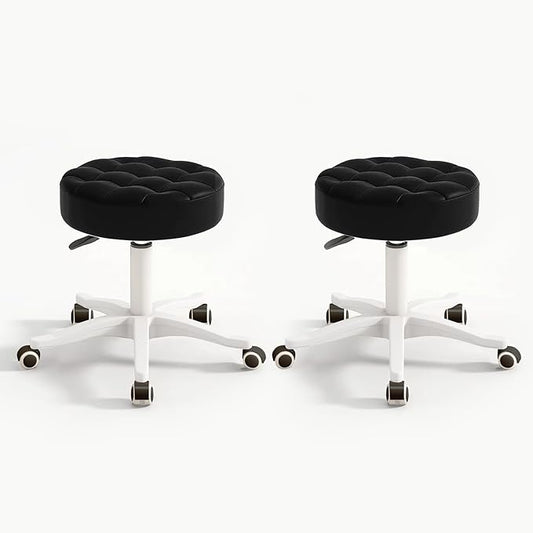 Small Chair Round Rolling Stool with Wheels PU Leather Height Adjustable Swivel Drafting Work SPA Salon Stools Home Office Chair