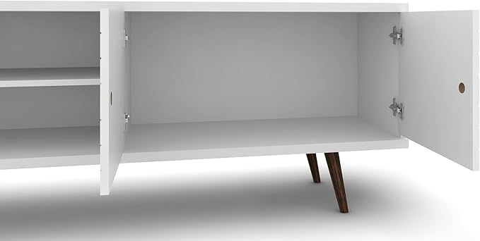 Manhattan Comfort Liberty Mid Century Modern TV Stand for Televisions up to 60 Inches, Bedroom and Living Room Entertainment Center with Storage, Shelves, and Cabinet, 63" Wide, White