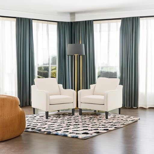 VINGLI Modern Accent Chairs Set of 2,Comfy Beige Armchair for Bedroom,Living Room Upholstered Sofa Chair Reading Chair for Small Spaces (2, Beige)