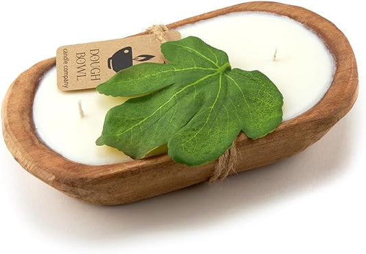 Dough Bowl Candle Co. Mediterranean Fig Soy Candle - 3 Wick Rustic Farmhouse Coffee Table Decor, Odor Eliminator in Wooden Bowls, 20 Ounce Wooden Dough Bowl Candle, All-Natural Gifts for Women or Men