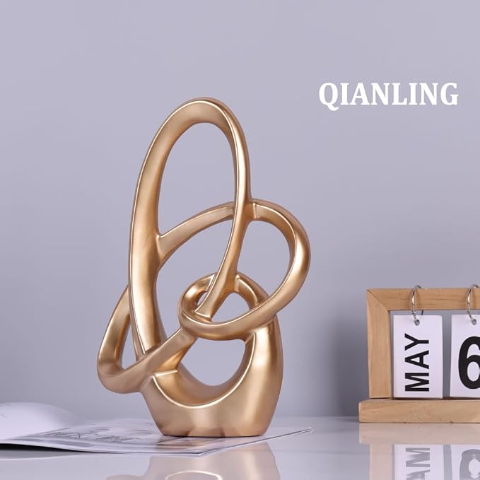 QIANLING Gold Knot Statue Decor - Modern Sculptures Home Decor, Resin Abstract Decor Art Accent,Blue Centerpieces for Living Room, Bedroom, Bathroom, Office, Shelf, Mantel - Wedding, Coffee Table