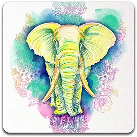 Watercolor Elephant Square Coaster Set - Made of Recycled Rubber - Set of 4