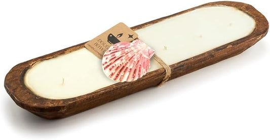 Dough Bowl Candle Co. Beach Linen Soy Candle - 6 Wick Rustic Farmhouse Decor Odor Eliminator in Wooden Bowls, 32 Ounce Wooden Dough Bowl Candle, All-Natural Gifts for Women and Men, Coffee Table Décor