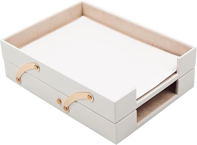 Leather Document Tray Double-Desk Organizer-Office Accessories-Desk Accessories-Office Supplies-Office Organizer - Office Gifts (White)