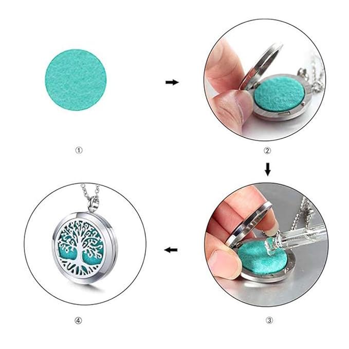 Aromatherapy Essential Oil Diffuser Necklace Stainless Steel lnspirational Locket Pendant(Tree of Life)