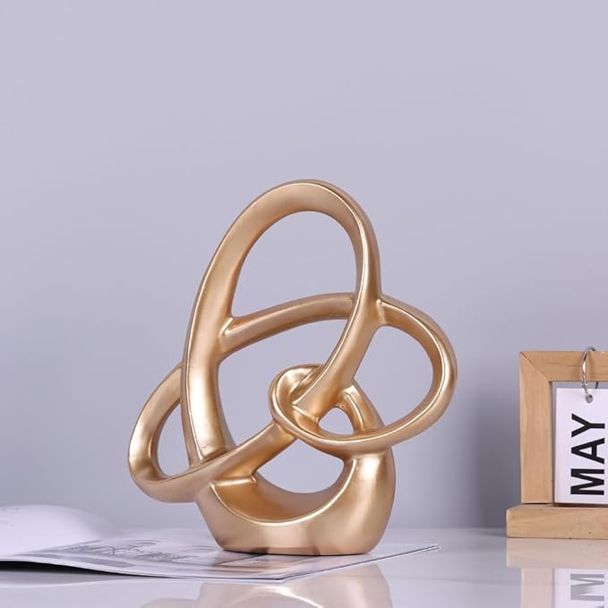 QIANLING Gold Knot Statue Decor - Modern Sculptures Home Decor, Resin Abstract Decor Art Accent,Blue Centerpieces for Living Room, Bedroom, Bathroom, Office, Shelf, Mantel - Wedding, Coffee Table