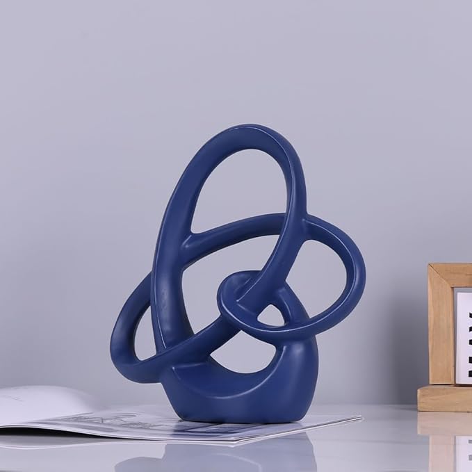 QIANLING Blue Knot Statue Decor - Modern Sculptures Home Decor, Resin Abstract Decor Art Accent,Blue Centerpieces for Living Room, Bedroom, Bathroom, Office, Shelf, Mantel - Wedding, Coffee Table