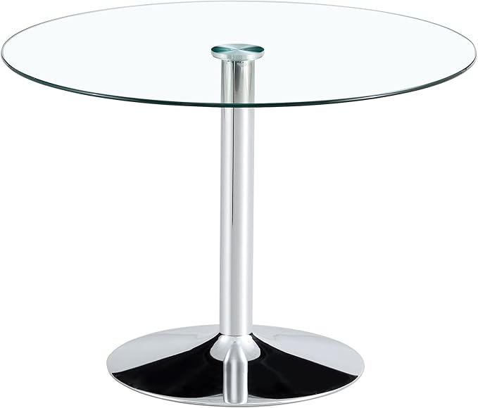 Dining Table for 4 Modern Round Glass Dining Table 39" Kitchen & Dining Room Tables with Metal Base and Glass Tabletop for Dining Room and Apartment, Silver
